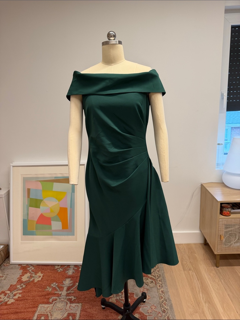 Eliza J Forest Green Off-Shoulder Midi Dress